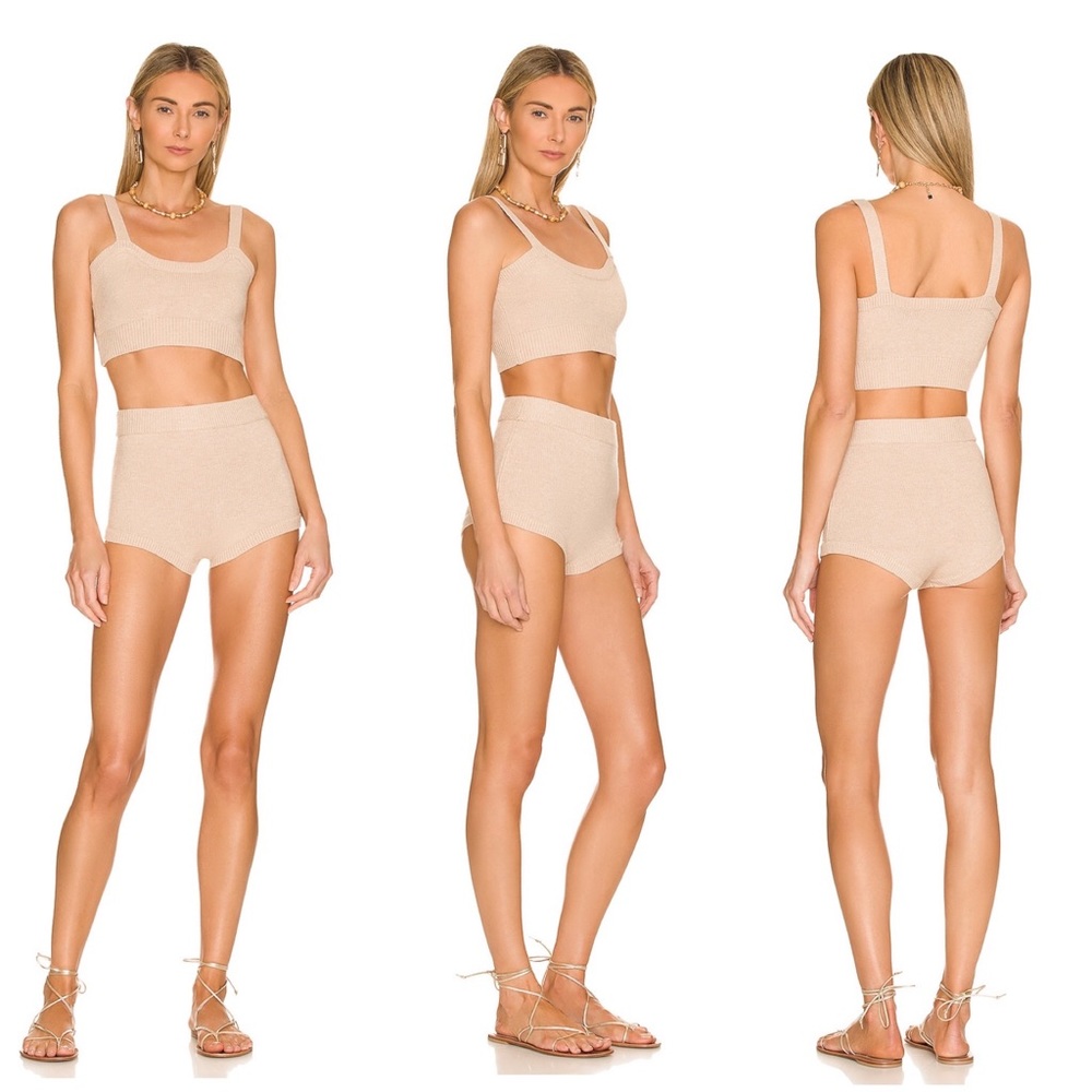 REVOLVE Beige Ribbed Crop Tank